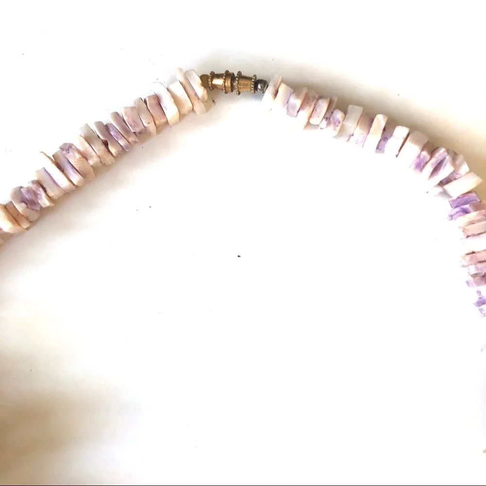 Hawaiian Cream and Purple Beaded Pula Necklace